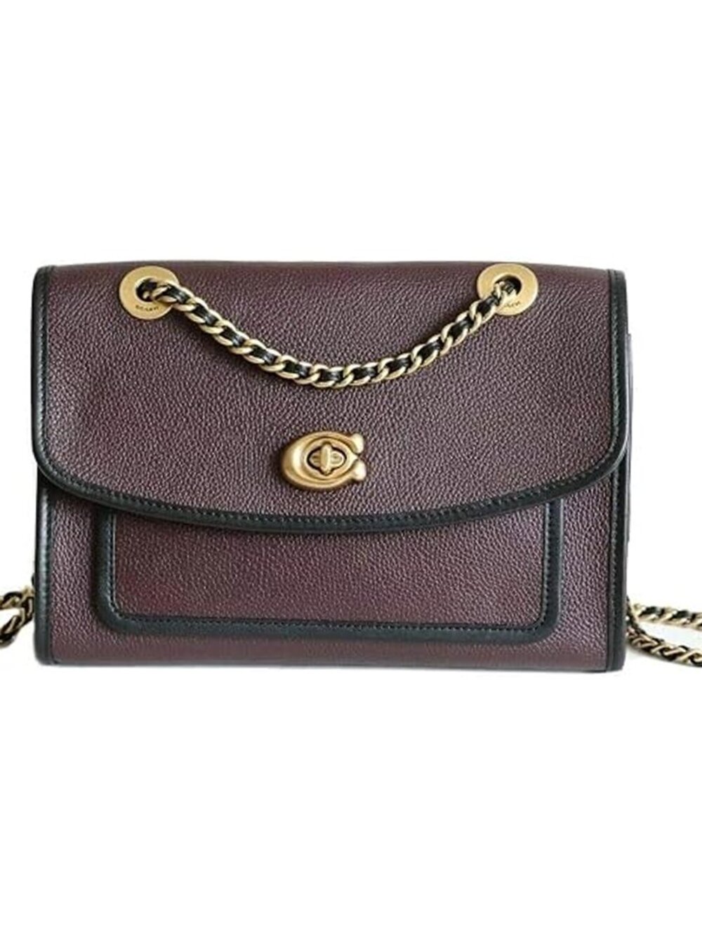 Coach Parker Pebbled Leather Shoulder Bag Oxblood Handbag Gold Brown Purse NEW